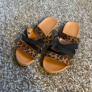 Slip On Sandals • Leopard & Black Straps